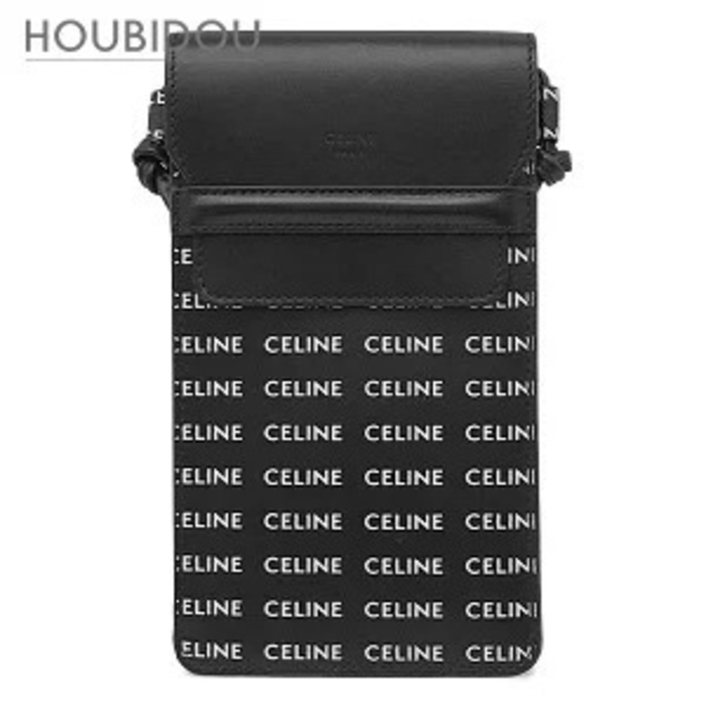Celine Shoulder Bag Phone Pouch Clutch Leather Black White Mobile